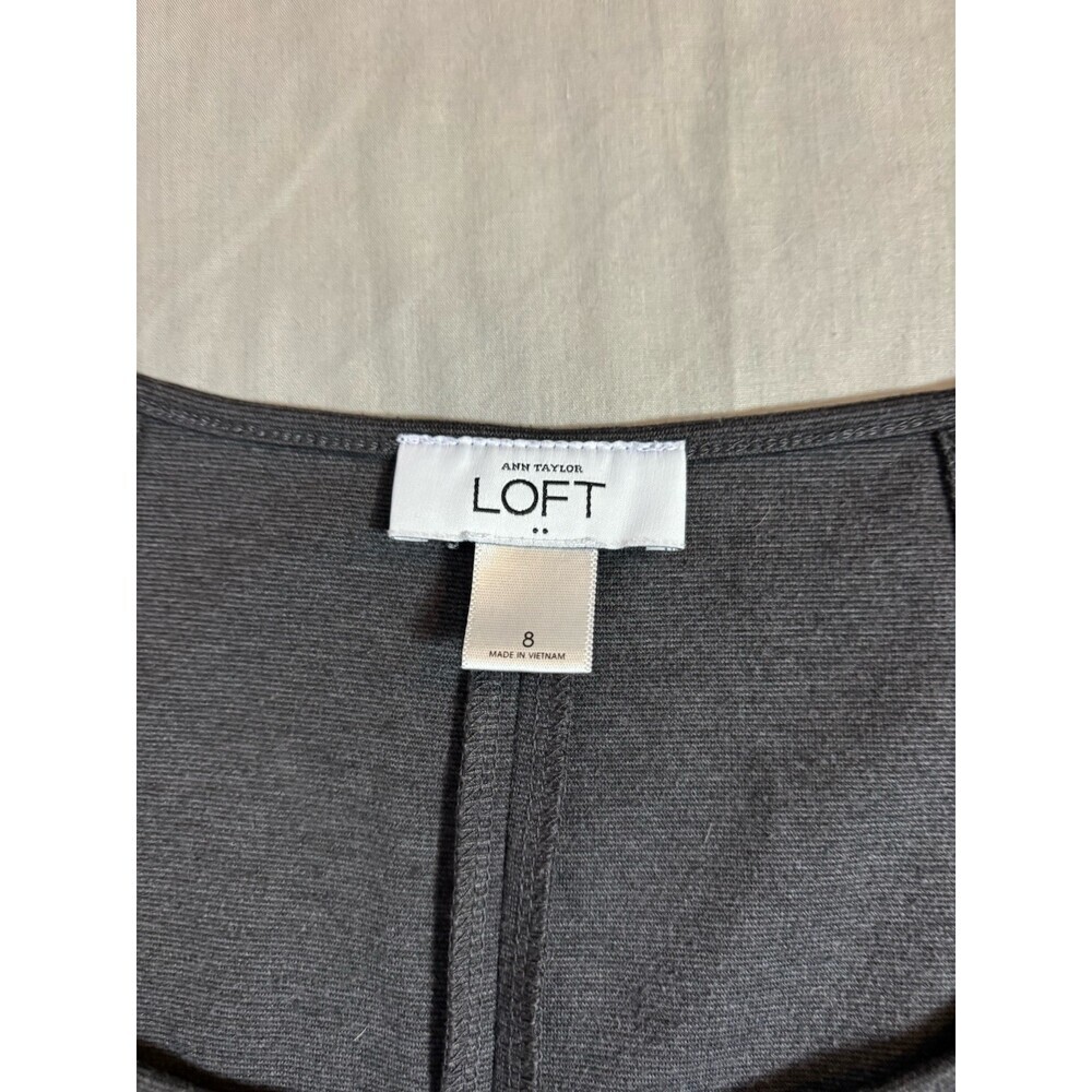 Ann Taylor Loft Sheath Dress Charcoal Gray Round Neck Capped Sleeve Zip Size 8 - Picture 4 of 7